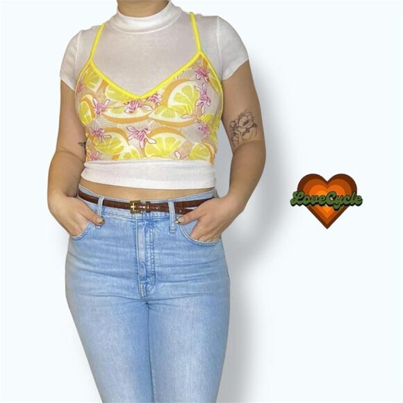Women's Shein Tropical Hibiscus Mesh Crop Cami – Size S - Picture 3 of 5